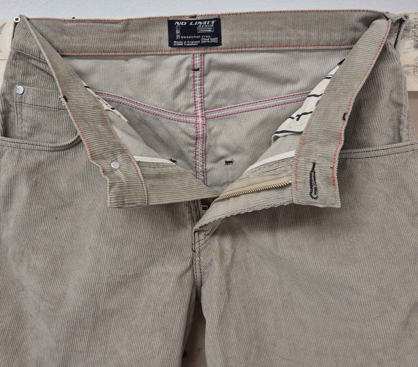 Men's Beige Baggy 24" Wide Leg Baggy Carpenter Cords Jeans No Limit London Embroidered logo - N128
