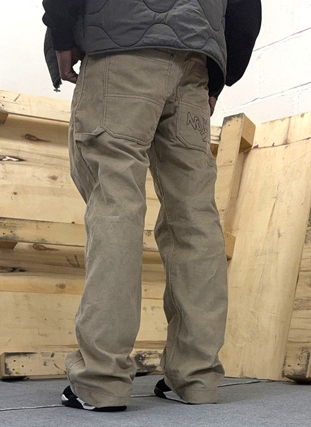 Men's Beige Baggy 24" Wide Leg Baggy Carpenter Cords Jeans No Limit London Embroidered logo - N128