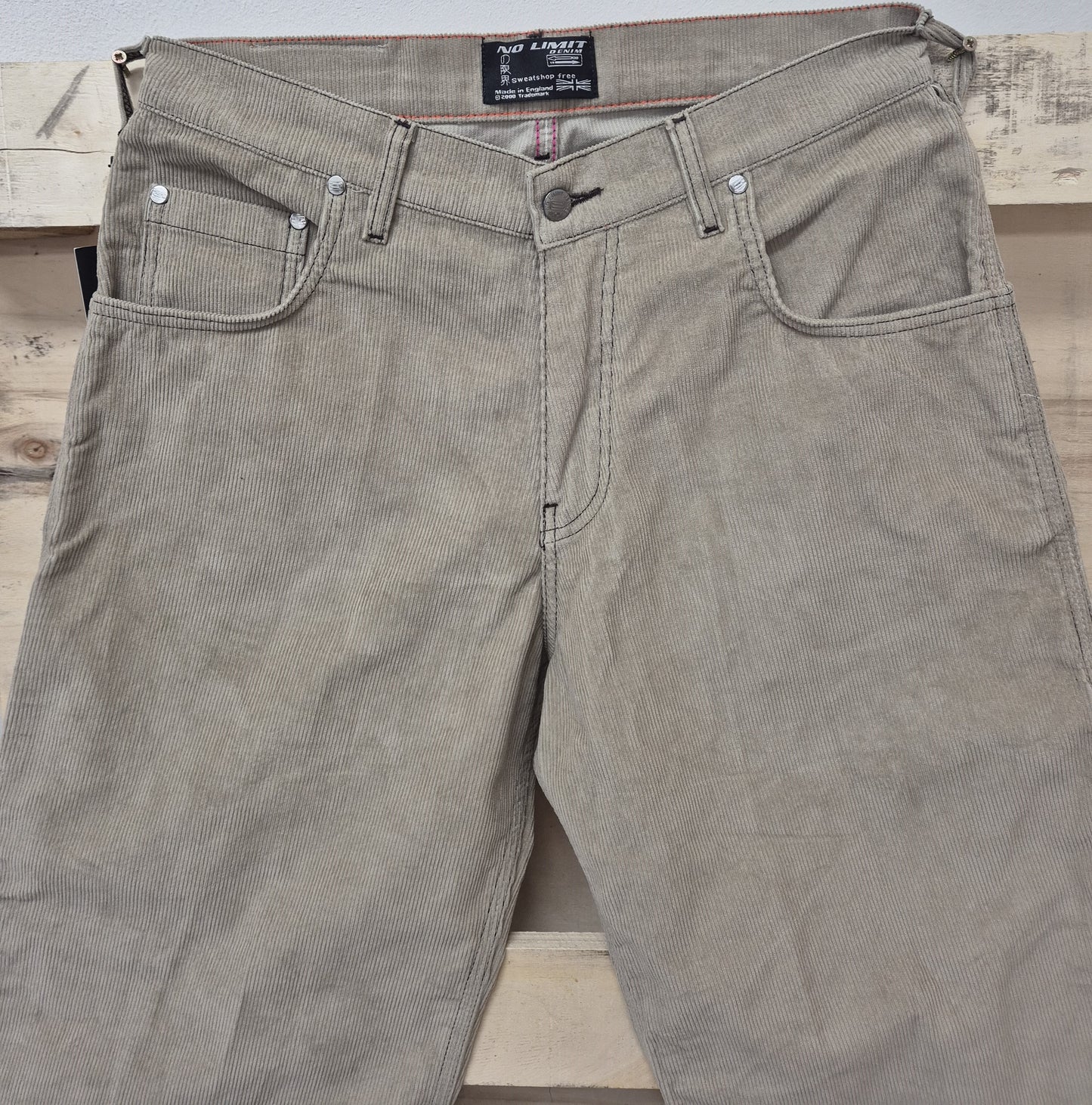 Men's Beige Baggy 24" Wide Leg Baggy Carpenter Cords Jeans No Limit London Embroidered logo - N128