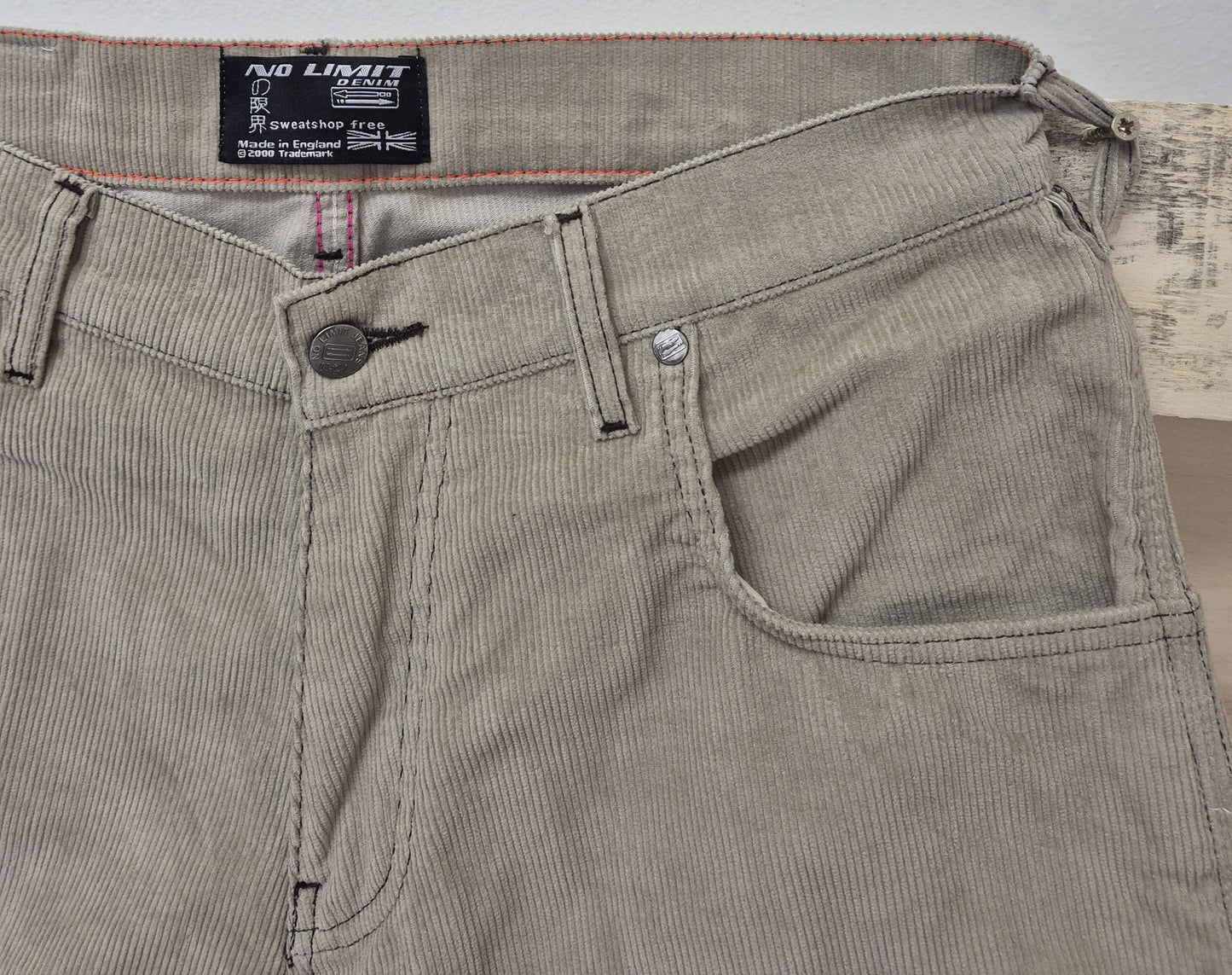 Men's Beige Baggy 24" Wide Leg Baggy Carpenter Cords Jeans No Limit London Embroidered logo - N128