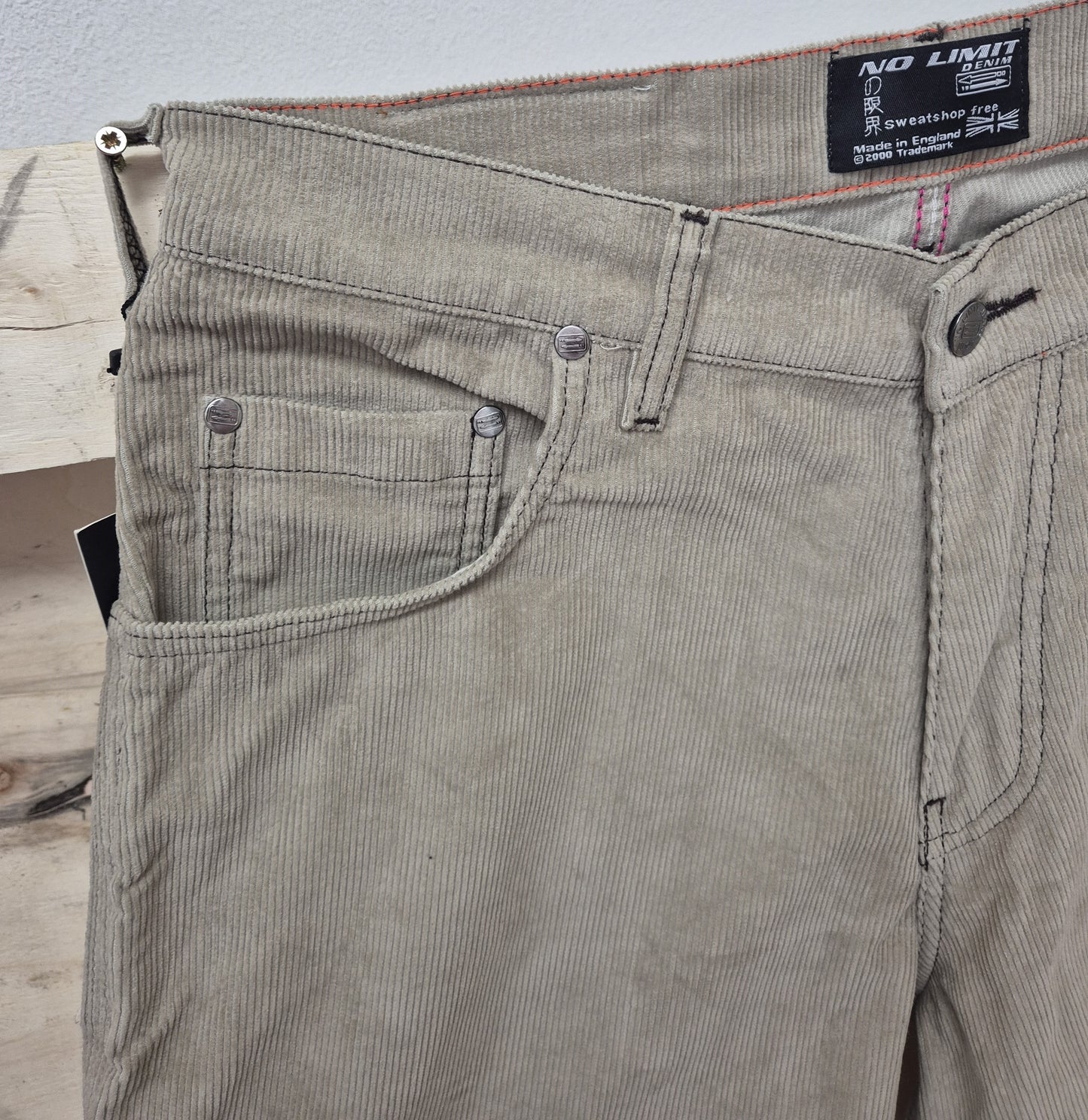 Men's Beige Baggy 24" Wide Leg Baggy Carpenter Cords Jeans No Limit London Embroidered logo - N128