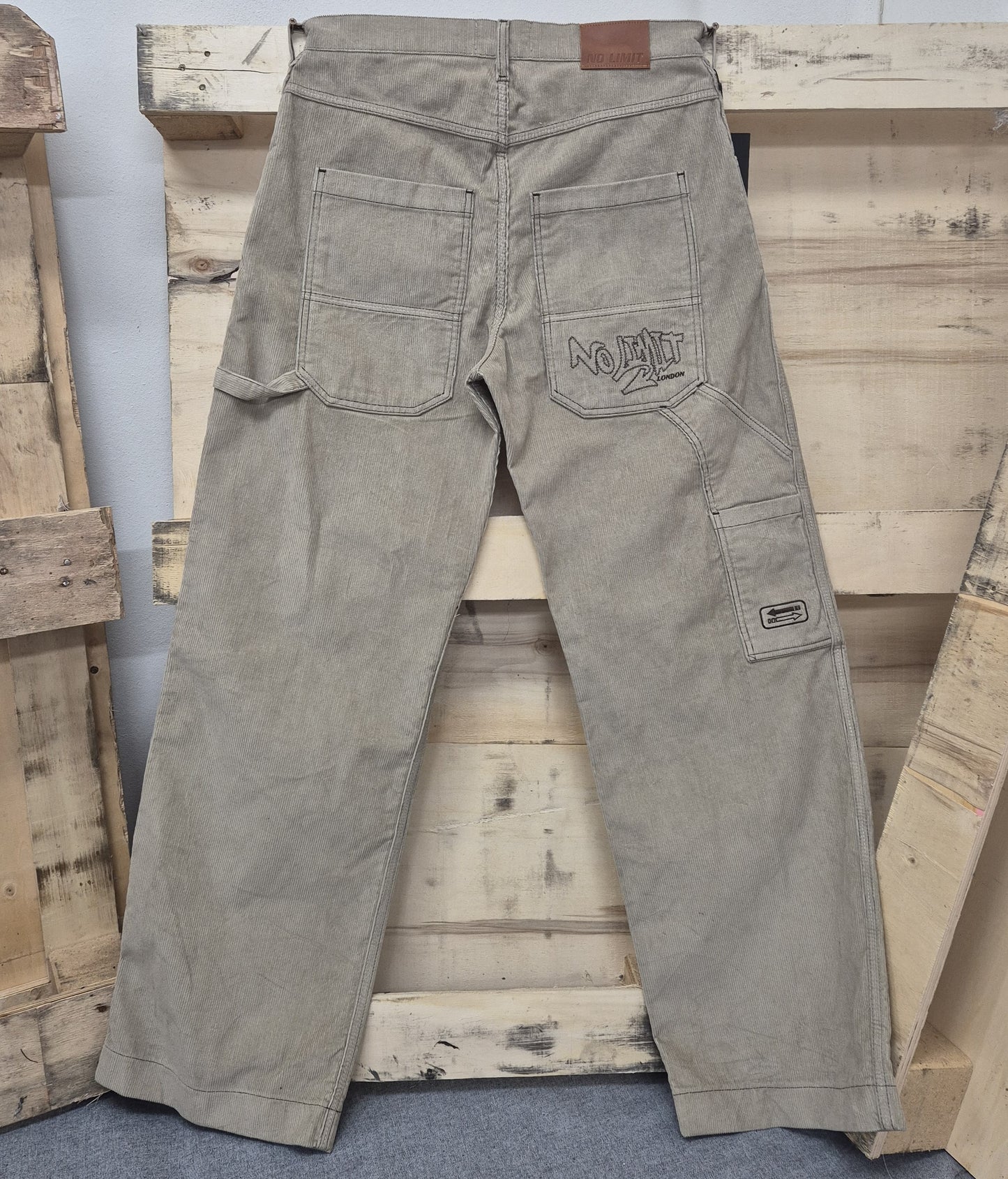 Men's Beige Baggy 24" Wide Leg Baggy Carpenter Cords Jeans No Limit London Embroidered logo - N128