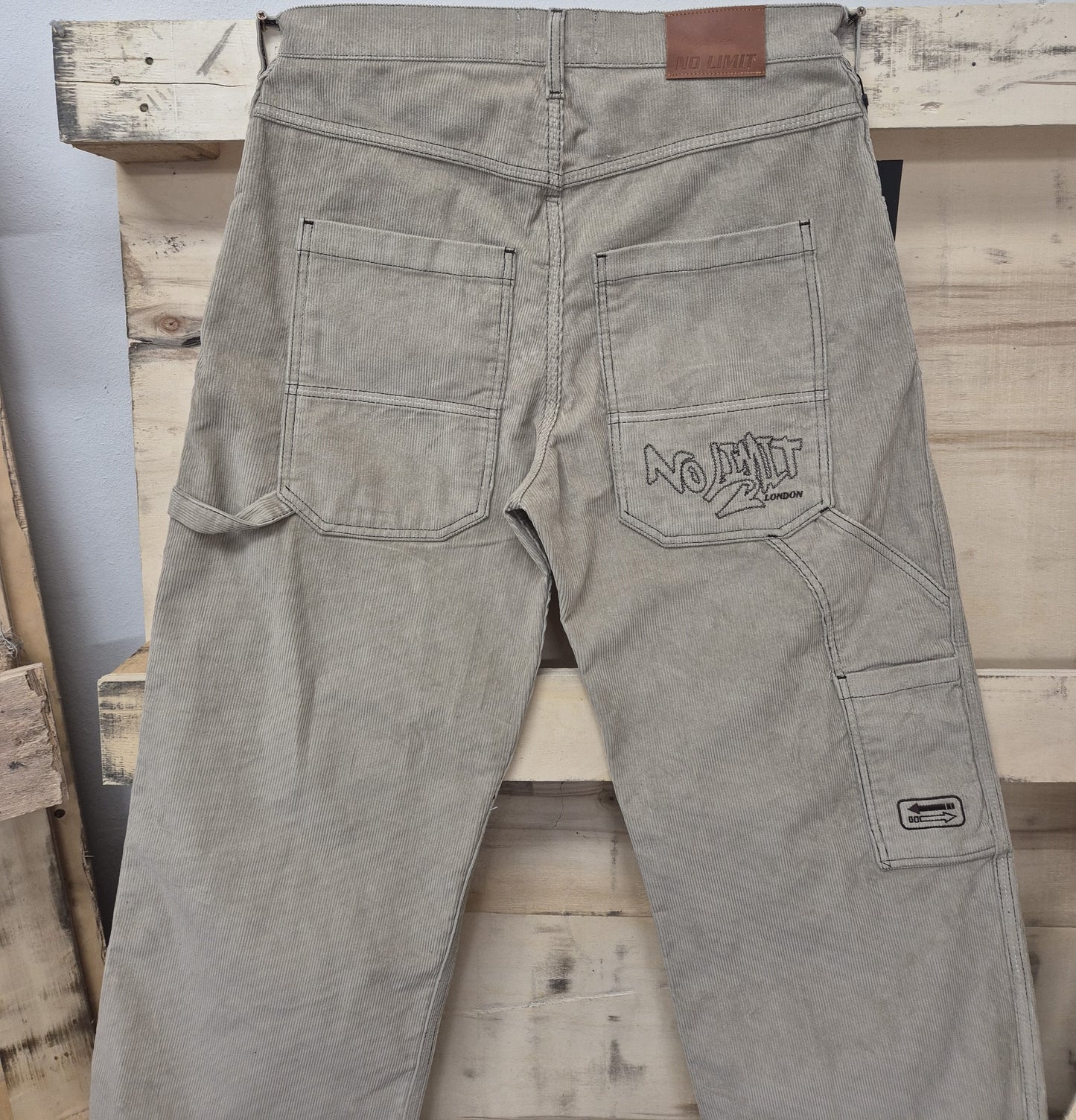 Men's Beige Baggy 24" Wide Leg Baggy Carpenter Cords Jeans No Limit London Embroidered logo - N128