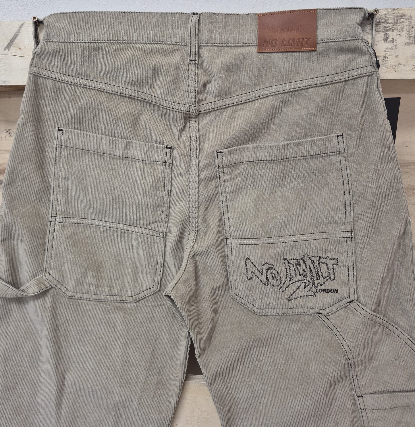 Men's Beige Baggy 24" Wide Leg Baggy Carpenter Cords Jeans No Limit London Embroidered logo - N128
