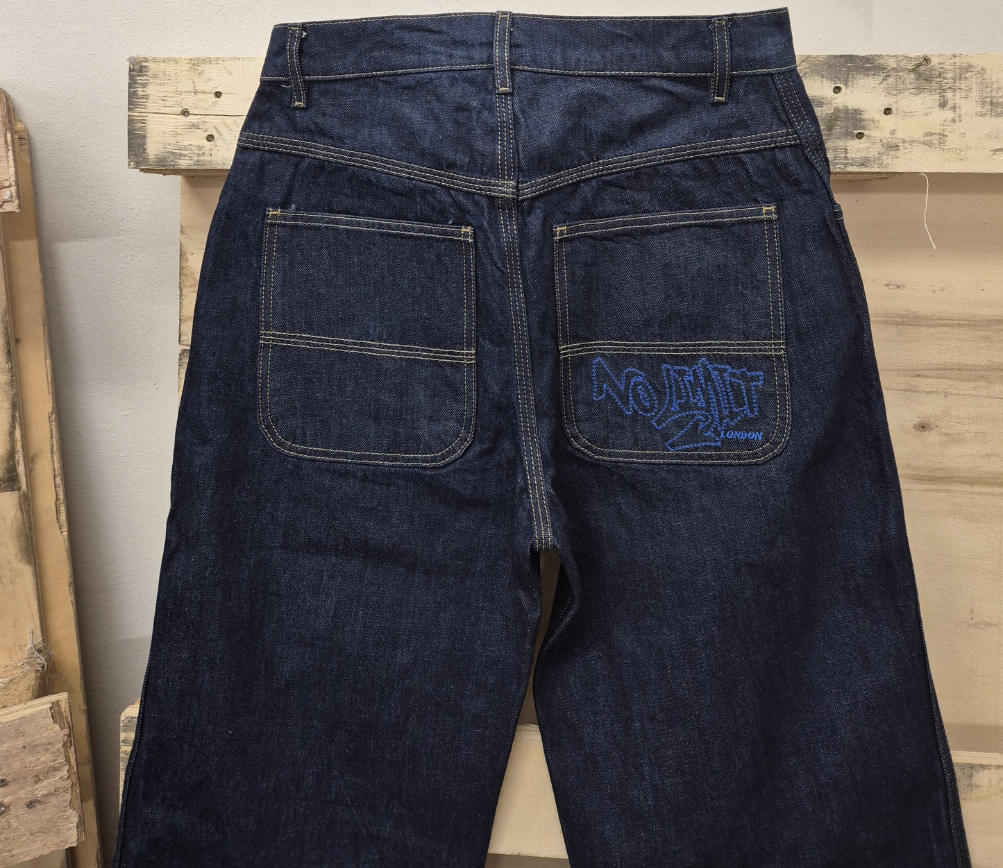 Blue Baggy 24" Wye Been Denim Blou No Limit Graffiti Logo Jeans - 128 No Limit London