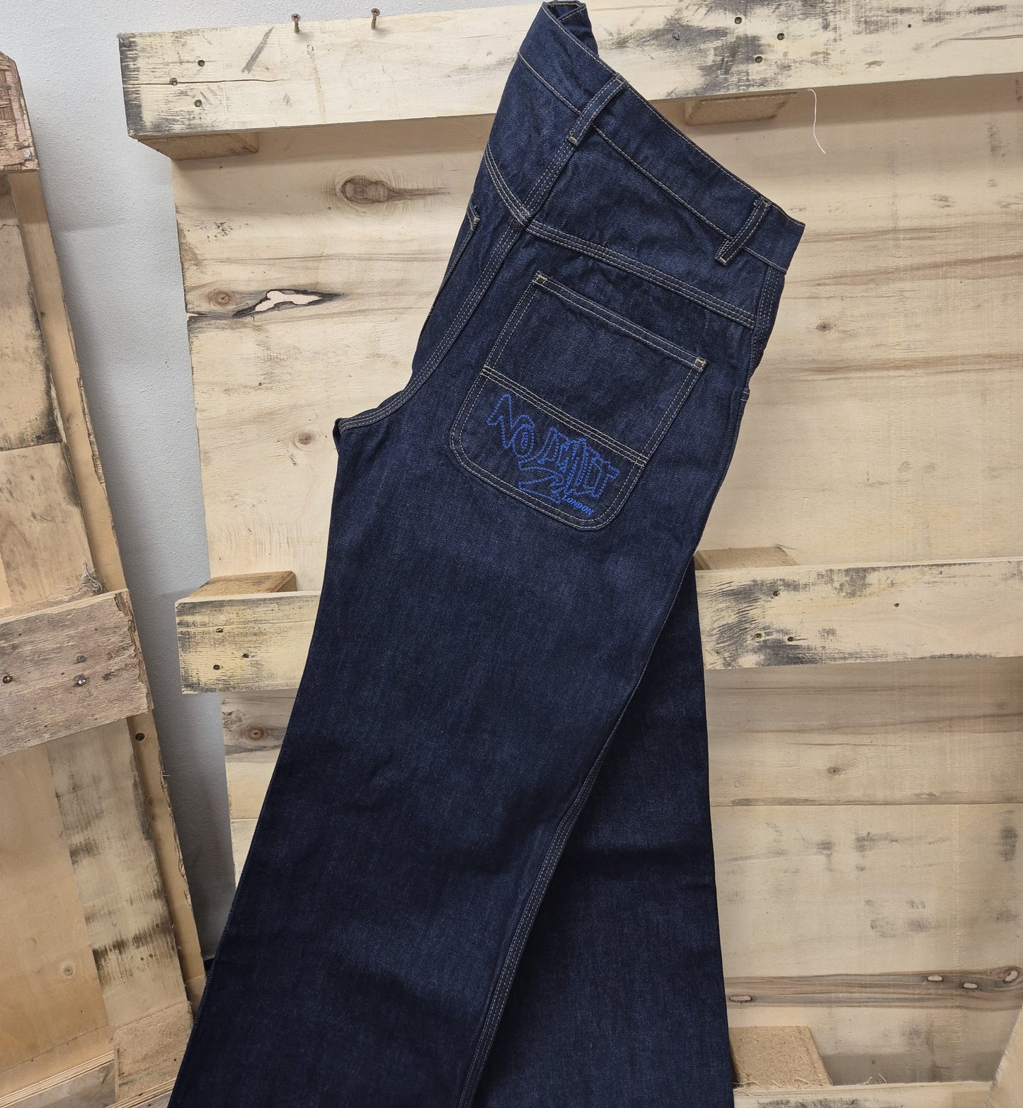 Blue Baggy 24" Wye Been Denim Blou No Limit Graffiti Logo Jeans - 128 No Limit London