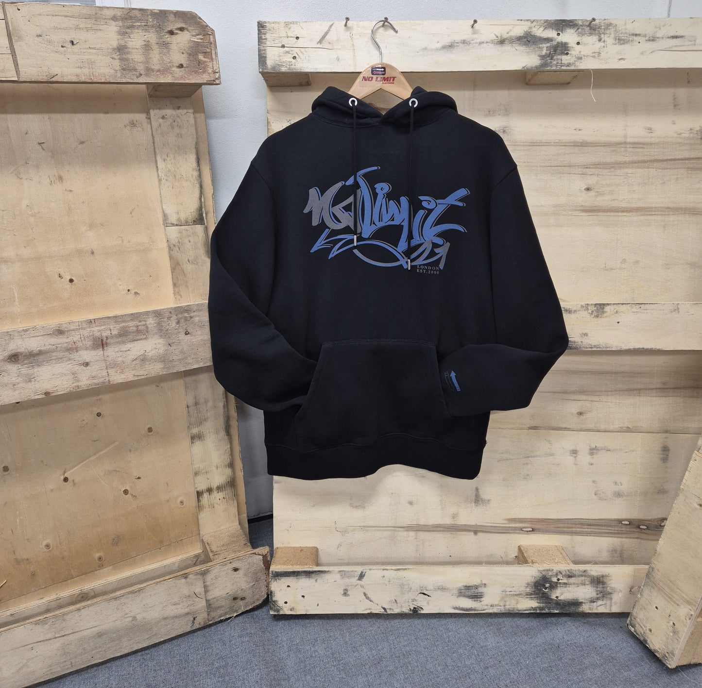 Men's No Limit Black Pullover Drawstring Electric Print Logo Essential Hoodie