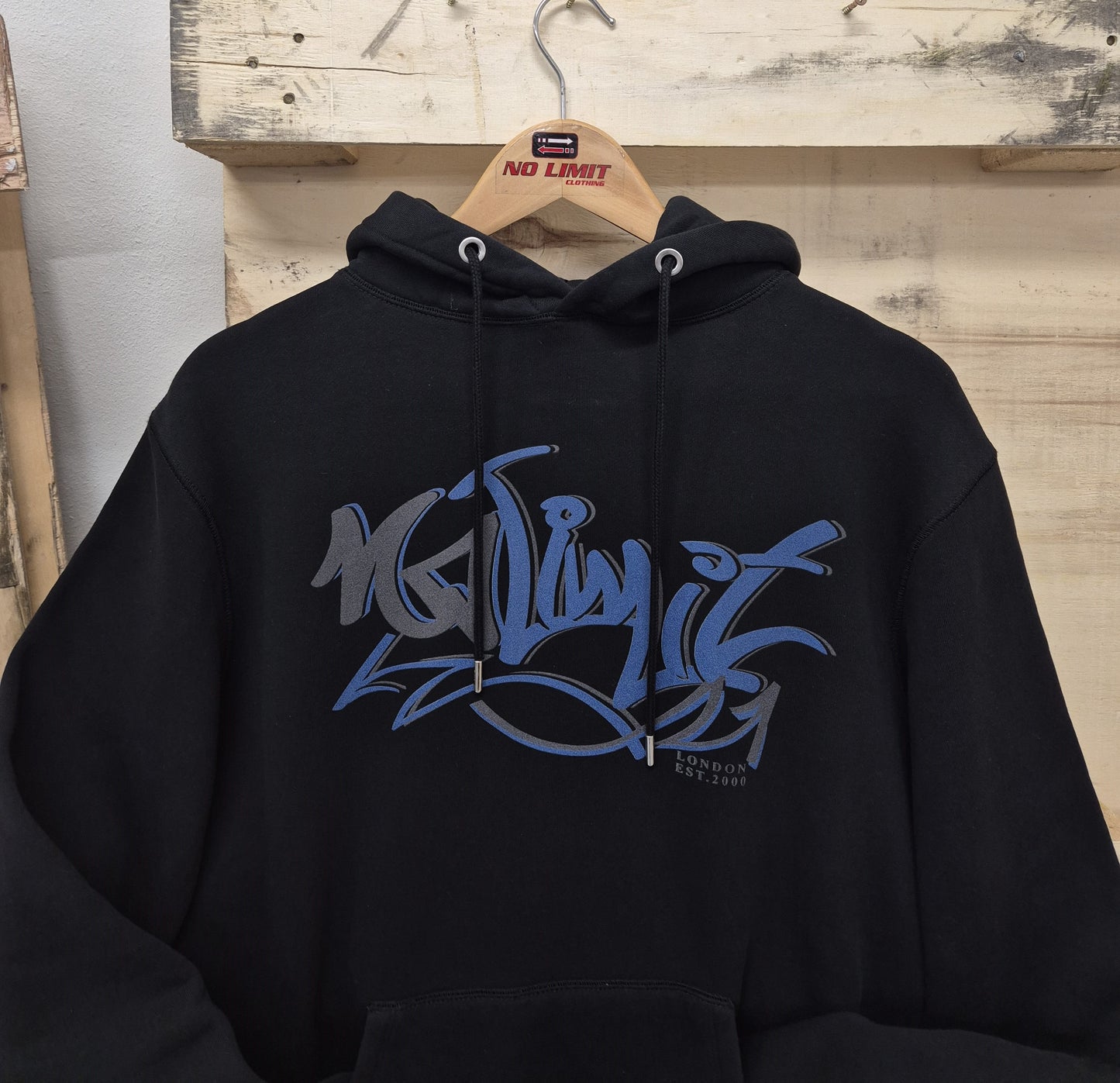 Men's No Limit Black Pullover Drawstring Electric Print Logo Essential Hoodie
