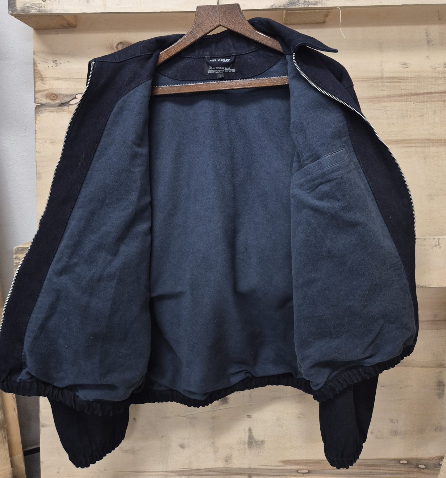 Navy Blue Recycled Heavy Denim Blouson Bomber Fully Moleskin lined Jacket