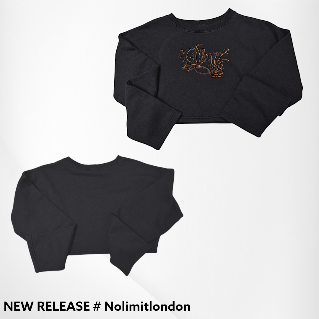 Women' Gym Workout Black Cropped pullover Sweatshirt No Limit Embroidery