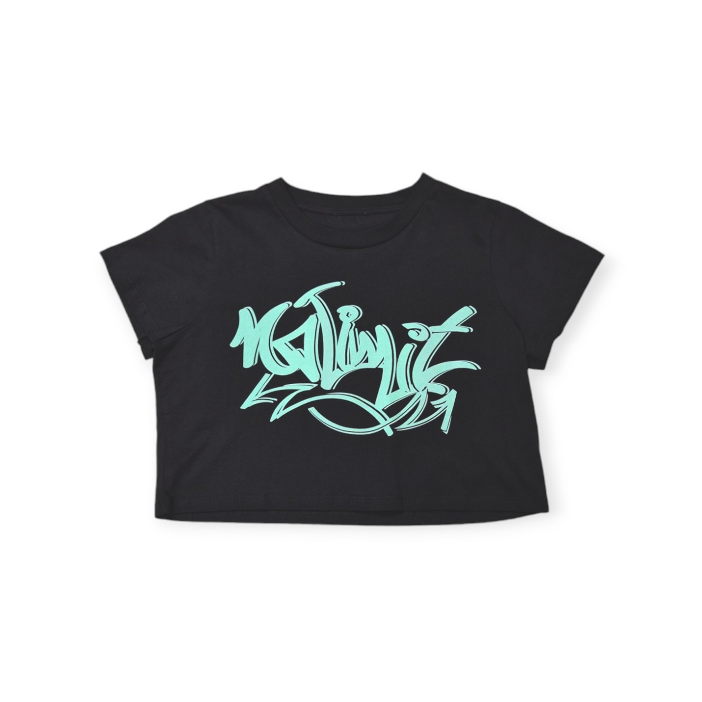 Swart gesnyde graffiti-logo-t-hemp vir vroue