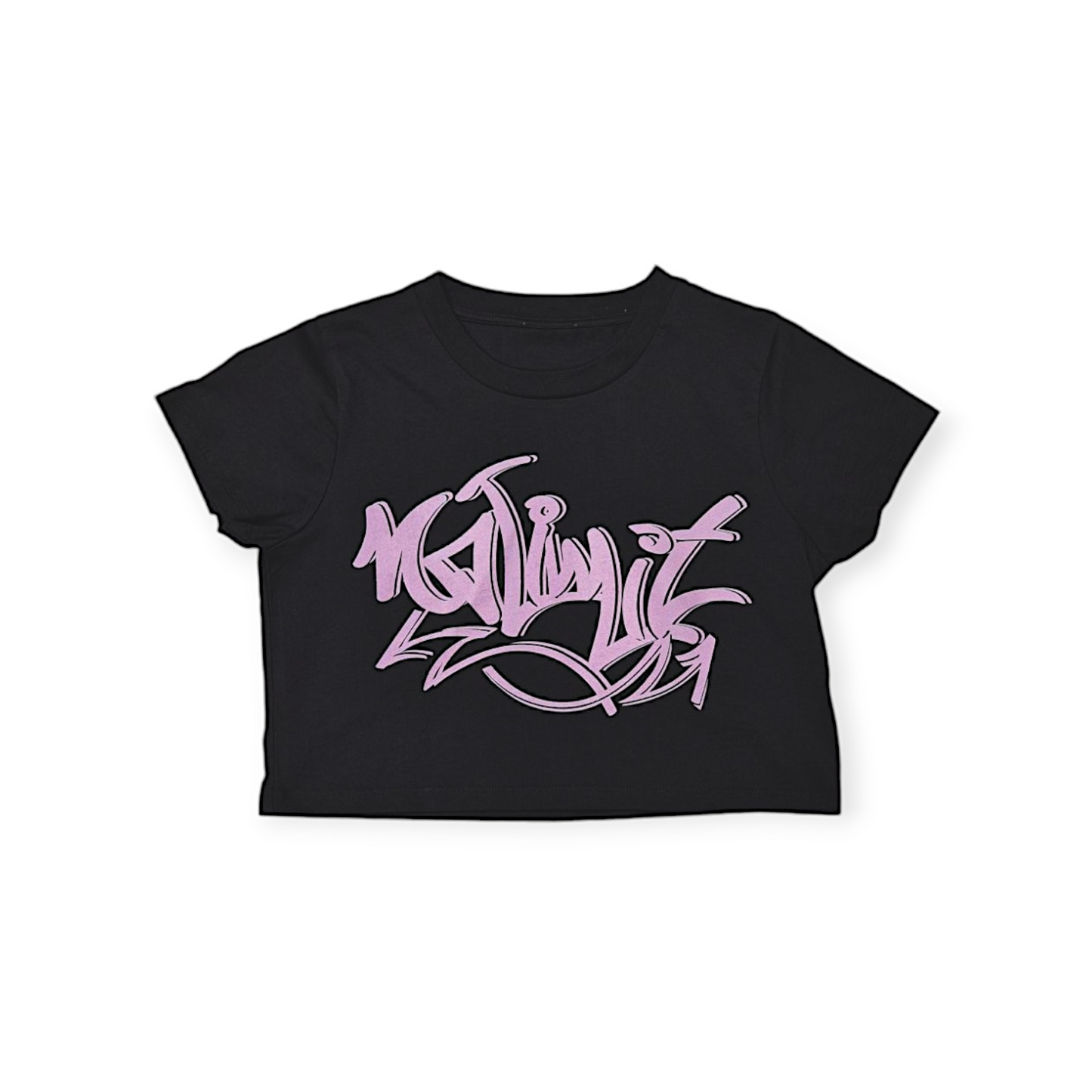 Women's Girls Black Cropped Graffiti Pink Logo T-shirts Sporty Workout Gym wear