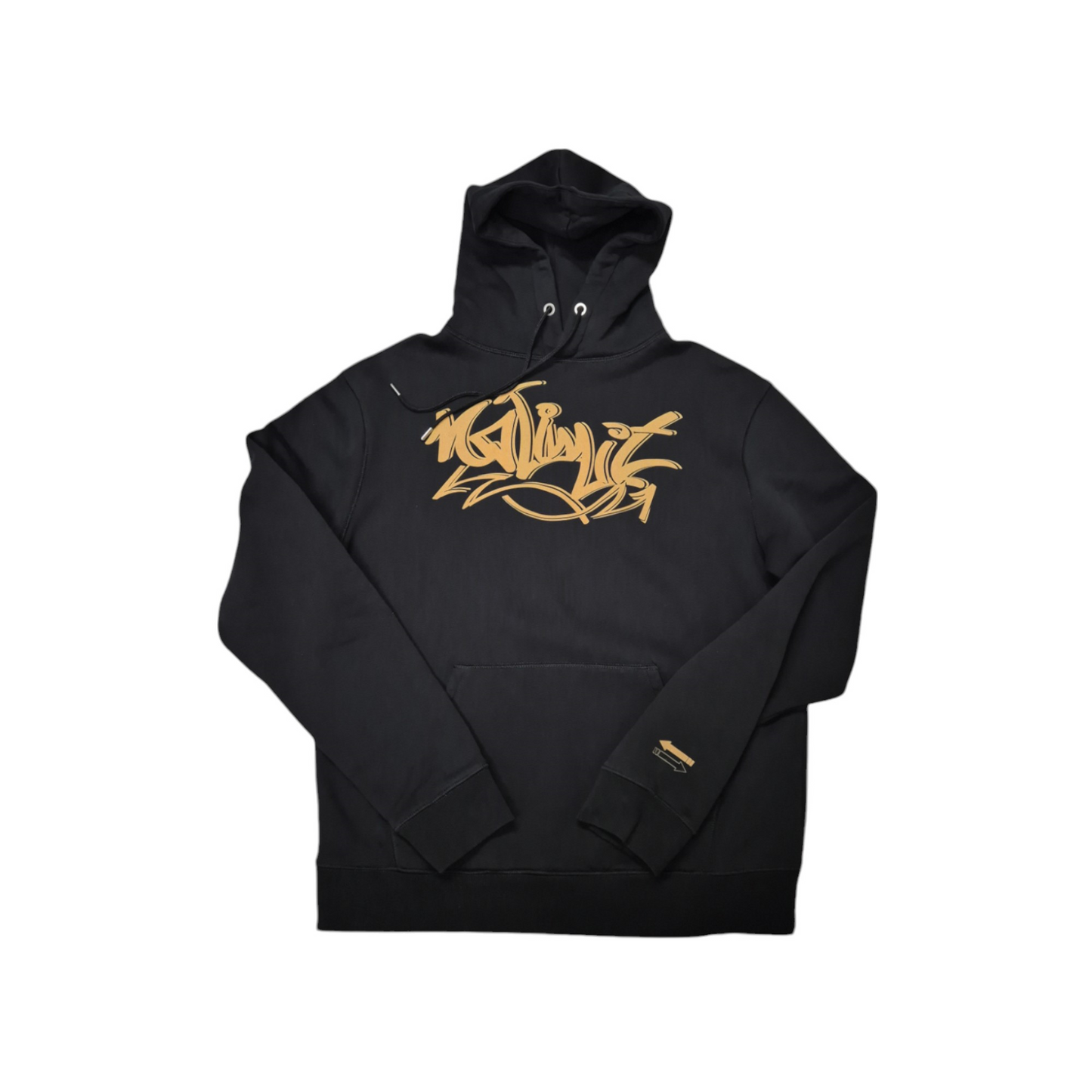 No Limit London Black Pullover Drawstring Rust Gold Print Logo Essential Hoodie