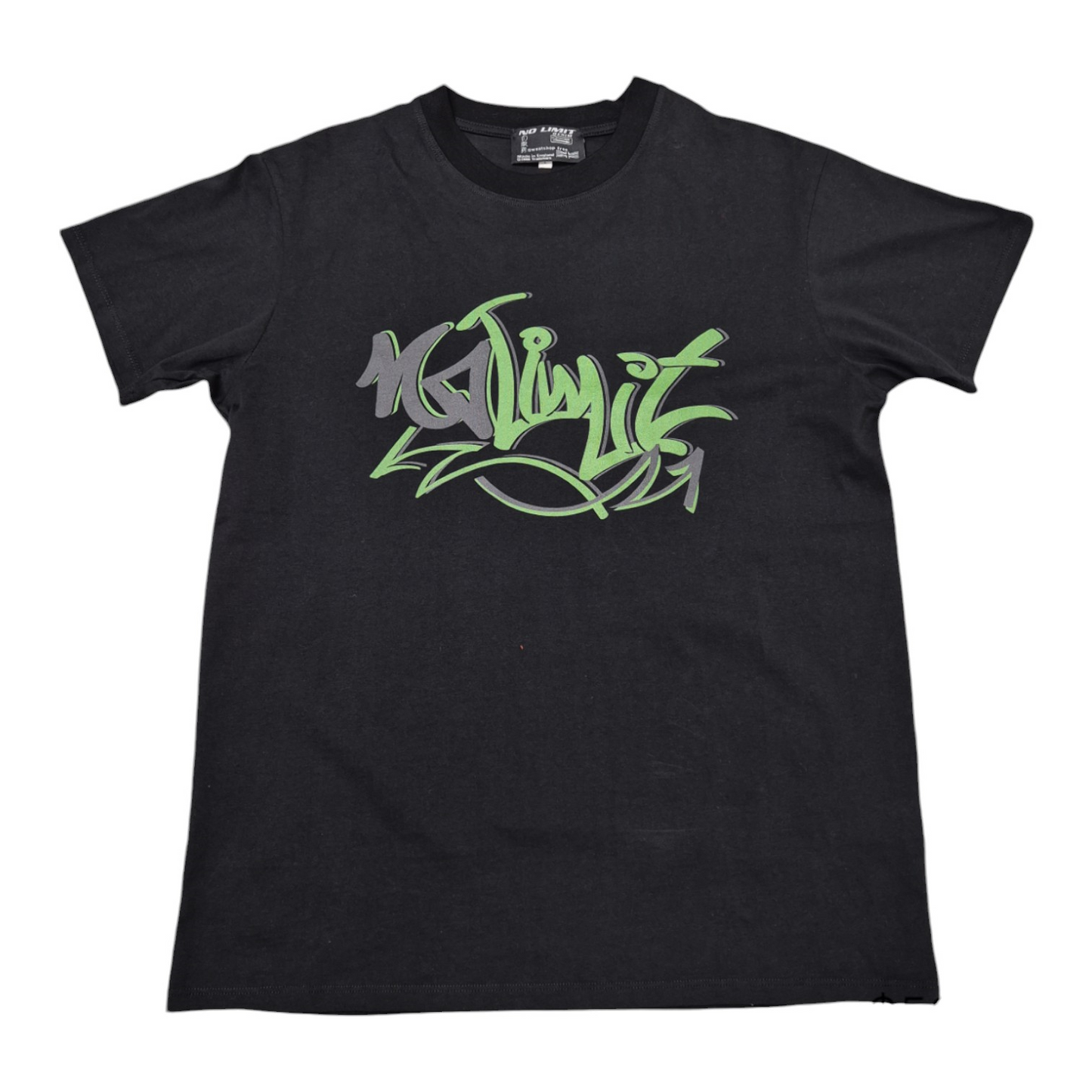 Men's Black Crew Neck Muscle T-shirt Green No Limit Graffiti Logo