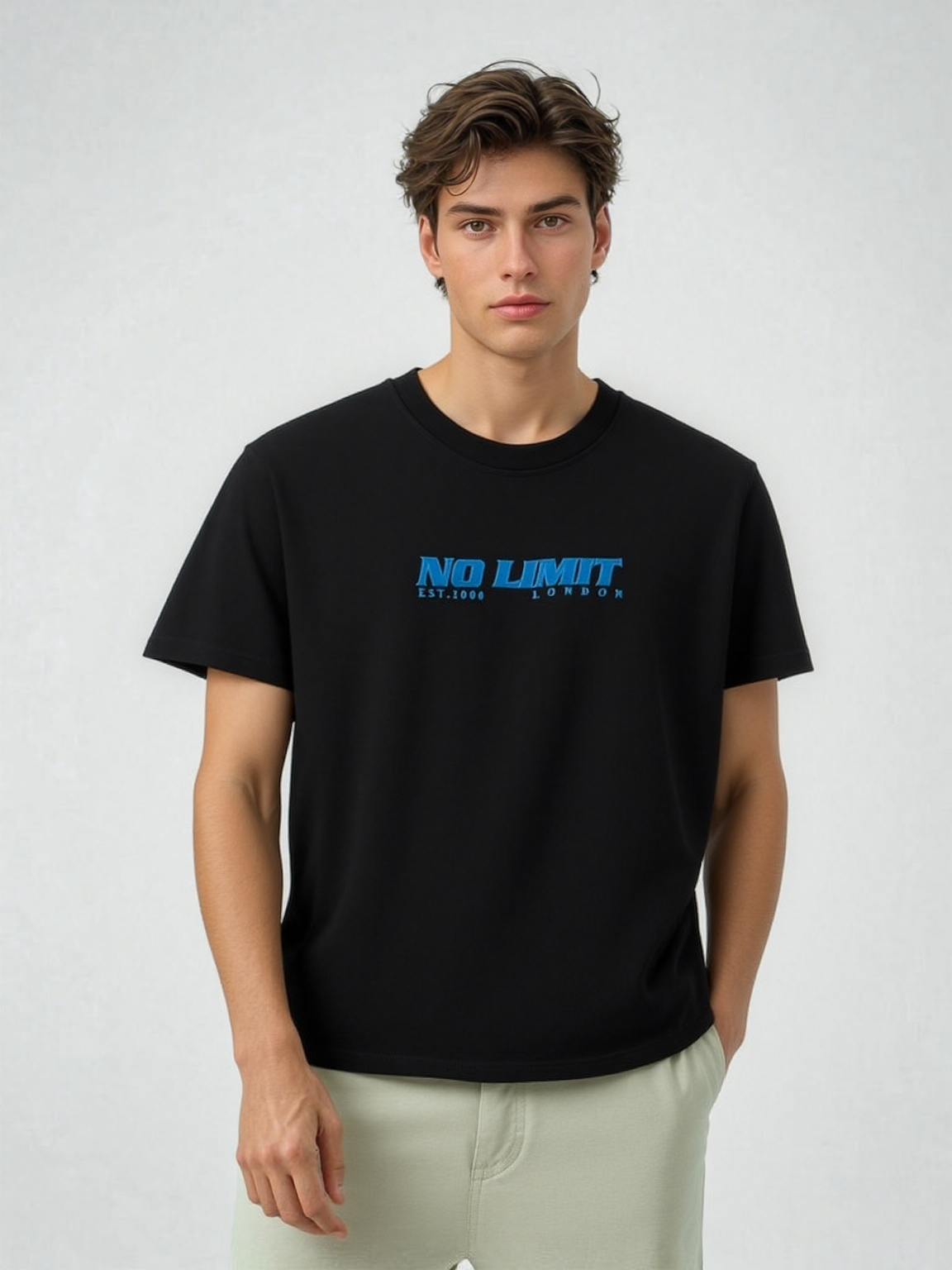 Men's Black Crew Neck T-shirt No Limit Essential Sport Logo tees