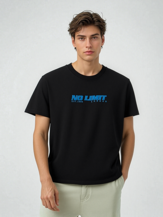 Men's Black Crew Neck T-shirt No Limit Essential Sport Logo tees
