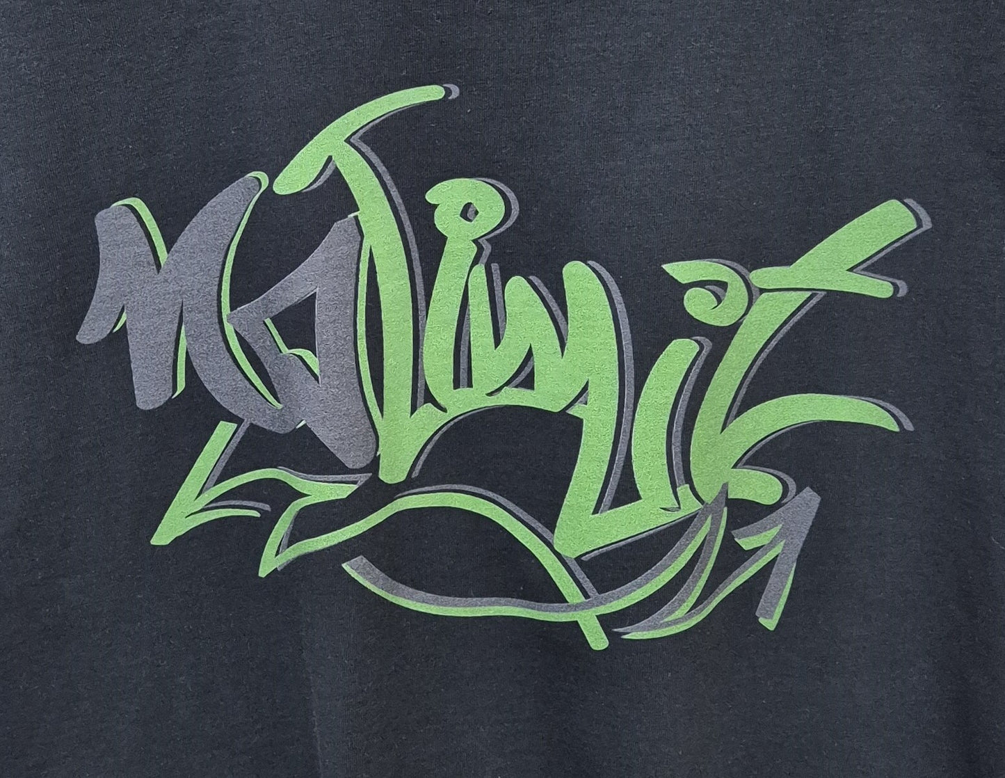 Men's Black Crew Neck Muscle T-shirt Green No Limit Graffiti Logo