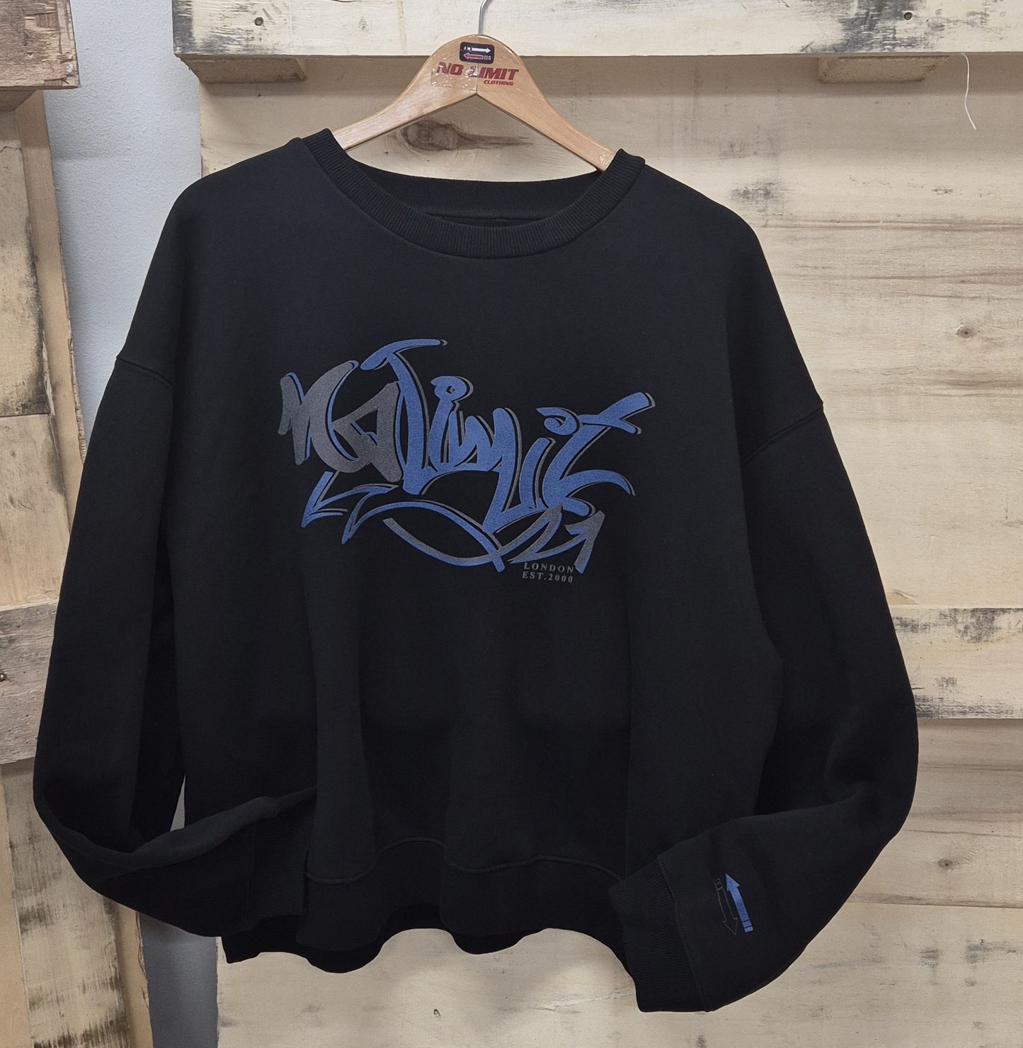 Swart trui Elektriese Blou Geen Limiet Graffiti Logo