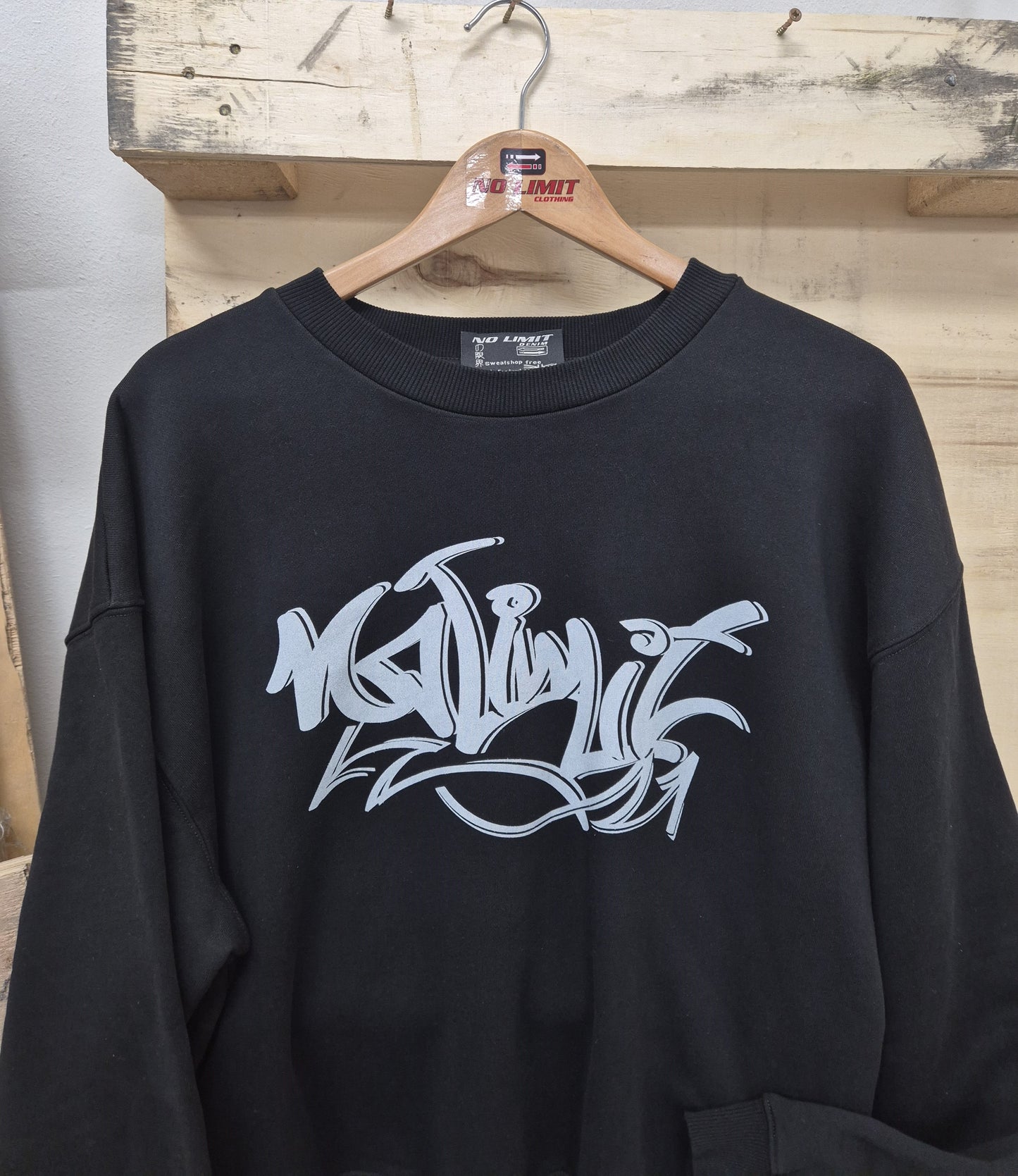 Men's No Limit Electric White Graffiti Print Logo Essential Sweatshirt